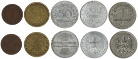 Germany 1-50 Pfennig. 1; 200 Mark1920-1936 Lot of 4 Coins