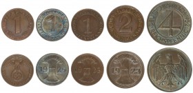 Germany 1-4 Pfennig 1923-1932 Lot of 5 Coins