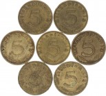 Germany 5 Reichspfennig 1937-1939 Lot of 7 Coins