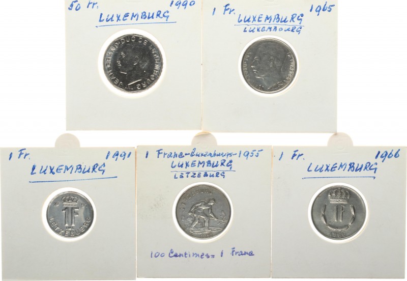 Luxembourg 1 Franc 1955-1991 Lot of 5 Coins