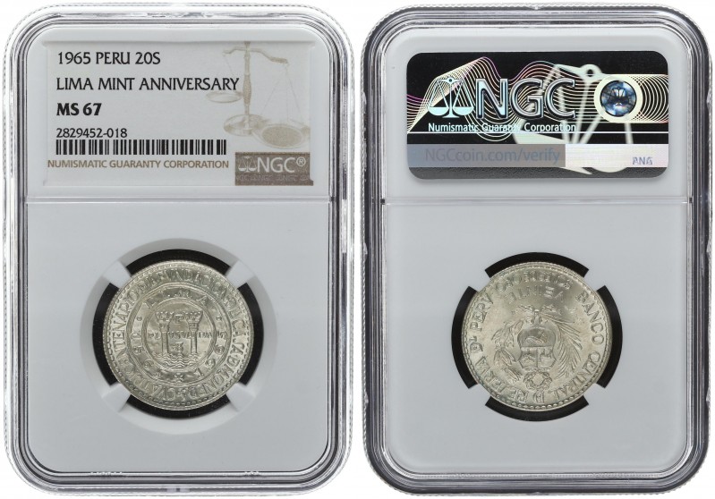 Peru 20 Soles 1965 NGC MS 67