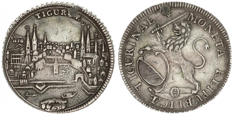 Switzerland 1/2 Thaler 1758. Swiss Cantons Zurich