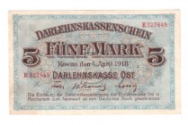 Germany 5 Mark banknote 1918. Occupation of Lithuania