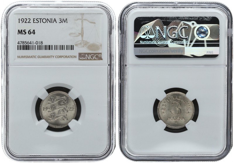 Estonia 3 Marka 1922. NGC MS 64