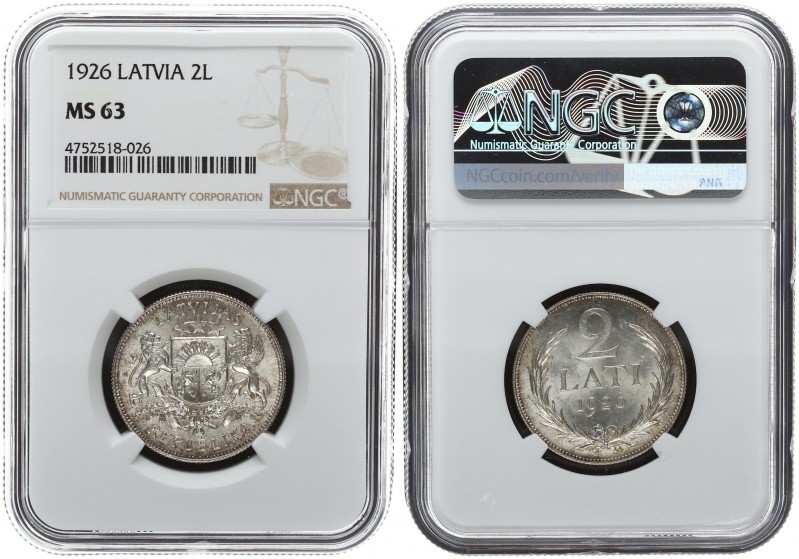 Latvia 2 Lati 1926 NGC MS 63