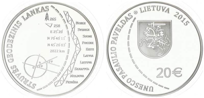 Lithuania 20 Euro 2015. Struve Geodetic Arc