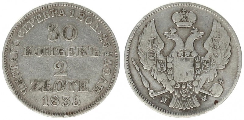 Russia 30 Kopecks - 2 Zlotych 1835 MW