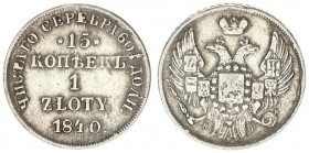 Russia to Poland 15 Kopecks / 1 Zlotych 1840. НГ