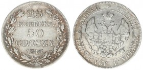 Russia to Poland 25 Kopecks / 50 Gros 1846. MW