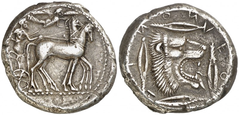 (476-466 a.C.). Sicilia. Leontini. Tetradracma. (S. 825 sim) (CNG. II, 660). 17,...