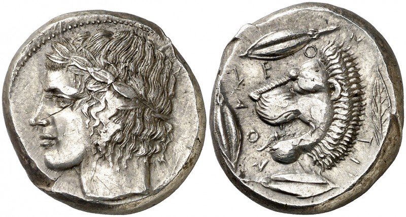(455-430 a.C.). Sicilia. Leontini. Tetradracma. (S. 833) (CNG. II, 671). 17,30 g...