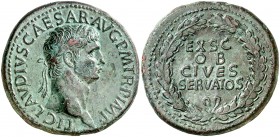 (41-42 d.C.). Claudio. Sestercio. (Spink 1849) (Co. 39) (RIC. 96). 28,50 g. Pátina verde. Muy bella. EBC+.