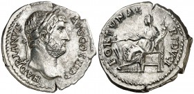 (134 d.C.). Adriano. Denario. (Spink falta) (S. 782a) (RIC. 247). 3,22 g. Rara. EBC.