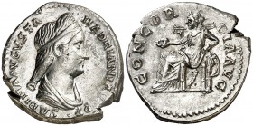 (129 d.C.). Sabina. Denario. (Spink 3919) (S. 12) (RIC. 398). 3,48 g. Bella. EBC.