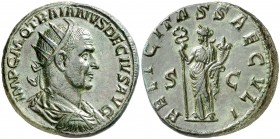 (250 d.C.). Trajano Decio. Doble sestercio. (Spink 9395) (Co. 39) (RIC. 115a). 25,92 g. Muy bella. Rara. S/C-.