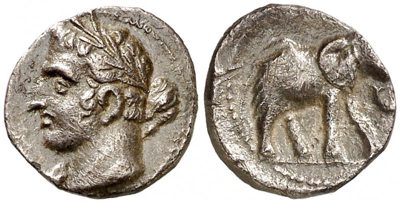 Cartagonova (Cartagena). 1/4 de shekel. (FAB. 487) (ACIP. 555). 1,62 g. Escasa. ...