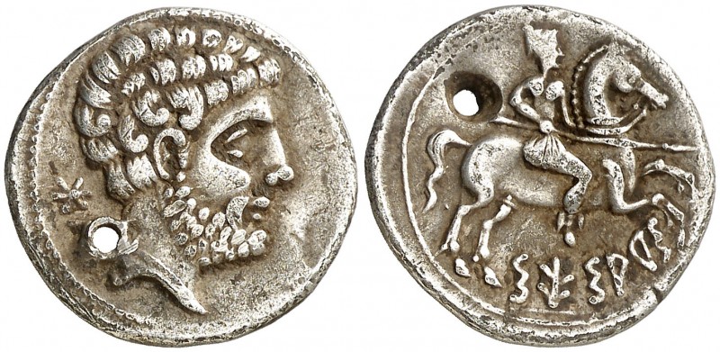 Sesars (en Aragón). Denario. (FAB. 2195) (ACIP. 1404). 3,95 g. Perforación. Muy ...