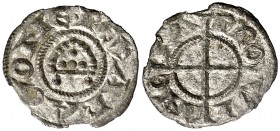 Alfons I (1162-1196). Provença. Òbol de la mitra. (Cru.V.S. 169) (Cru.Occitània 95) (Cru.C.G. 2103). 0,33 g. Cospel ligeramente irregular. Parte de br...