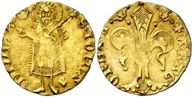 Alfons IV (1416-1458). València. Florí. (Cru.V.S. 810.1) (Cru.C.G. 2833). 3,44 g. Marcas: corona y losanje partido en aspa a los pies del santo. Bella...