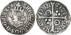 Ferran II (1479-1516). Barcelona. Croat. (Cru.V.S. 1139.1) (Cru.C.G. 3068). 3,07 g. La letra A de NONA acuñada en parte encima de la letra N. Rayitas ...