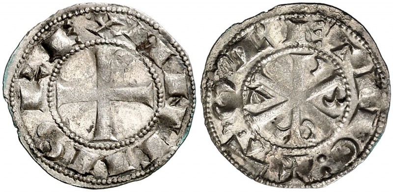 Alfonso VI (1073-1109). Toledo. Dinero. (AB. 5 var) (M.M. A6:10.4). 0,78 g. Ex M...