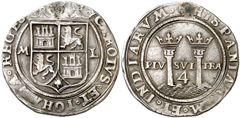 s/d. Juana y Carlos. México. L. 4 reales. (AC. 135). 13,71 g. Perforación repara...