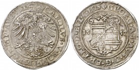 1557. Carlos I. Sacro Imperio. Obispado de Lieja. 1 taler. (Dav. 8411) (Delm. 440). 28,47 g. Acuñación de Jorge de Austria a nombre de Carlos I. Ex Kü...