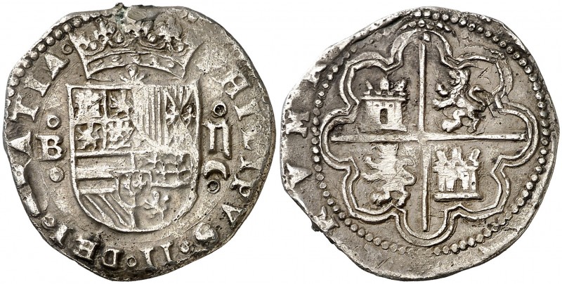 s/d. Felipe II. Burgos. 2 reales. (AC. 307, mismo ejemplar). 5,85 g. Resto de so...