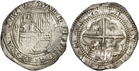 s/d. Felipe II. Potosí. B. 8 reales. (AC. 672). 27,39 g. Acuñación algo floja. Buen ejemplar. (MBC+).