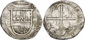 s/d. Felipe II. Valladolid. . 8 reales. (AC. 763). 27,40 g. Rara. MBC-.