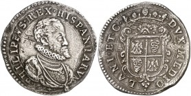 1594. Felipe II. Milán. 1 escudo. (Vti. 57) (MIR 308/27). 31,69 g. Rayita. Buen ejemplar. Rara. MBC+.