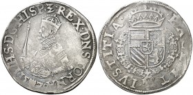 1579. Felipe II. Tournai. 1 escudo de los Estados. (Vti. 1347) (Vanhoudt 374.TO) (Van Gelder & Hoc 245-14). 29,27 g. Acuñada por los insurgentes. Leve...