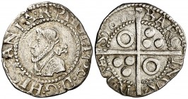 1611. Felipe III. Barcelona. 1/2 croat. (AC. 369). 1,5 g. La cruz del reverso corta la leyenda. Escasa. MBC/MBC+.