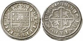 1628. Felipe IV. Segovia. P. 2 reales. (AC. 933). 5,65 g. Pequeña parte del canto final de riel. Ex Áureo & Calicó 19/10/2016, nº 1407. Escasa. MBC+....
