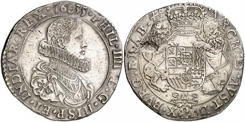 1635. Felipe IV. Amberes. 1 ducatón. (Vti. 1160) (Vanhoudt 640.AN). 32,27 g. Hoj...