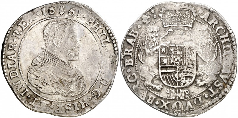 1661. Felipe IV. Amberes. 1 ducatón. (Vti. 1249) (Vanhoudt 642.AN). 32,08 g. MBC...