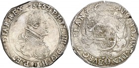 1662. Felipe IV. Brujas. 1 ducatón. (Vti. 1366) (Vanhoudt 642.BG). 32,27 g. Ex Colección Rocaberti, Áureo 19/05/1992, nº 613. Ex Colección Balsach. MB...