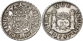 1745. Felipe V. México. M. 2 reales. (AC. 833). 6,77 g. Columnario. Escasa. MBC+/MBC.