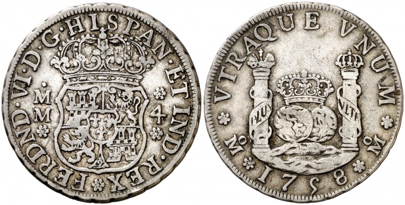 1758. Fernando VI. México. MM. 4 reales. (AC. 392). 13,32 g. Columnario. Muy esc...