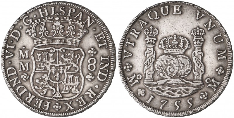 1755. Fernando VI. México. MM. 8 reales. (AC. 489). 27 g. Columnario. Atractiva....