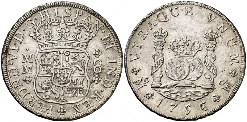 1756/5. Fernando VI. México. MM. 8 reales. (AC. 490). 26,88 g. Columnario. Leves...