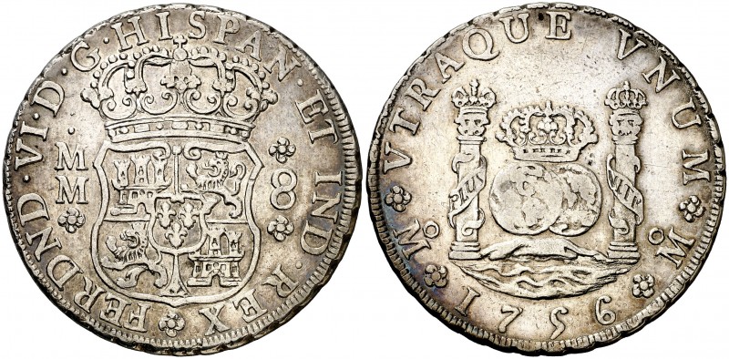 1756. Fernando VI. México. MM. 8 reales. (AC. 491). 26,75 g. Columnario. MBC+/MB...