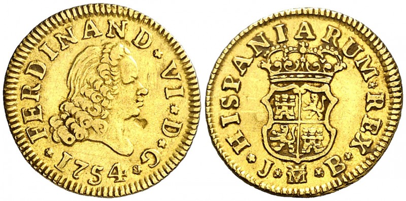 1754. Fernando VI. Madrid. JB. 1/2 escudo. (AC. 557). 1,75 g. Golpecito. MBC/MBC...