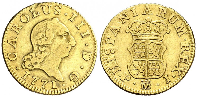 1771. Carlos III. Madrid. PJ. 1/2 escudo. (AC. 1255). 1,73 g. Golpecito. Escasa....