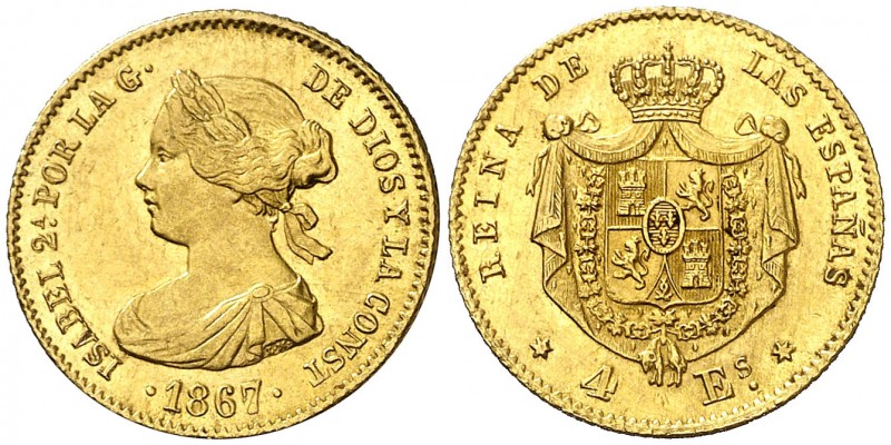 1867. Isabel II. Madrid. 4 escudos. (AC. 691). 3,38 g. EBC-/EBC.