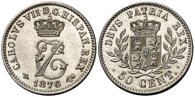 1876. Carlos VII Pretendiente. Bruselas. 50 céntimos. (AC. 9). 2,53 g. Bella. Br...