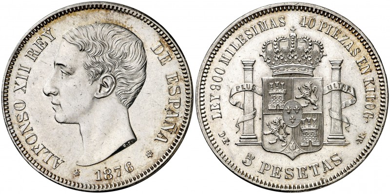 1876*1876. Alfonso XII. DEM. 5 pesetas. (AC. 37). 25,10 g. Mínimas rayitas. Limp...