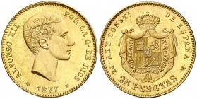 1877*1877. Alfonso XII. DEM. 25 pesetas. (AC. 68). 8,04 g. EBC.