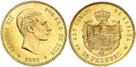 1880*1880. Alfonso XII. MSM. 25 pesetas. (AC. 79). 8,07 g. Bella. EBC+.