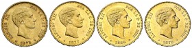 Alfons XII. 25 pesetas. 1877*1877 DEM, 1878*1878 DEM, 1878*1878 EMM y 1880*1880 MSM: Lote de 4 monedas. EBC-/EBC.